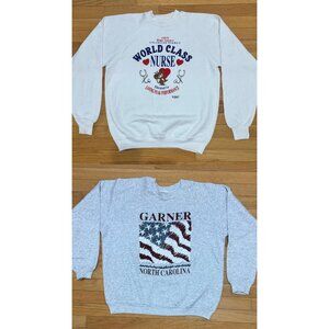 Vintage Hanes Sweatshirts Lot of 2 Nurse & Garner NC Large USA Made Size L